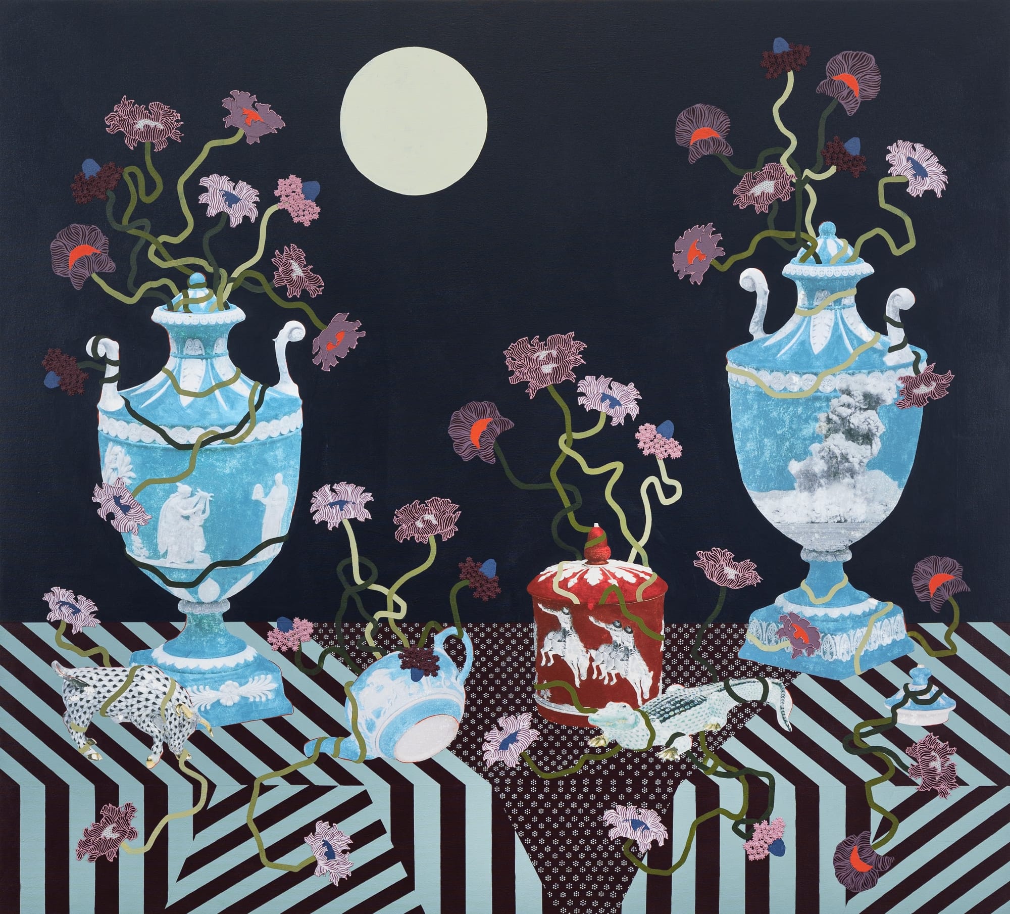 Flowers Entwine Porcelain Animals and Objects in Lizzie Gill’s Surreal Tablescapes