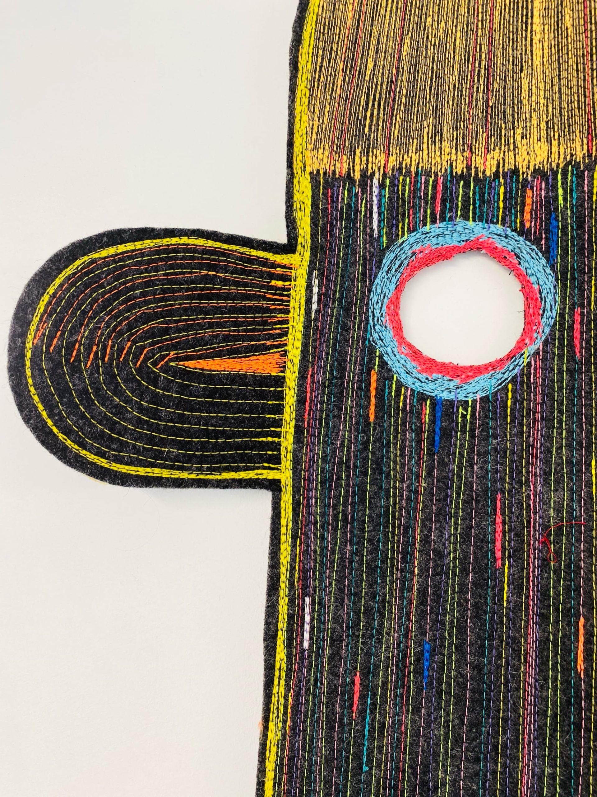 a detail of an abstracted figure's ear and eye