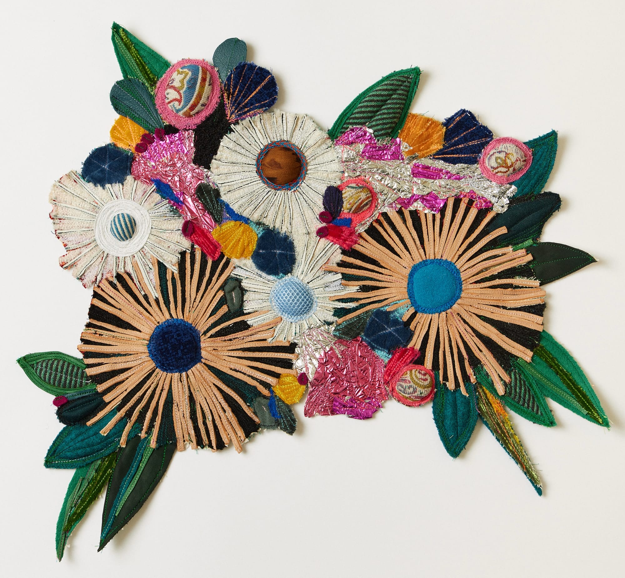 a floral like display made of colorful textiles