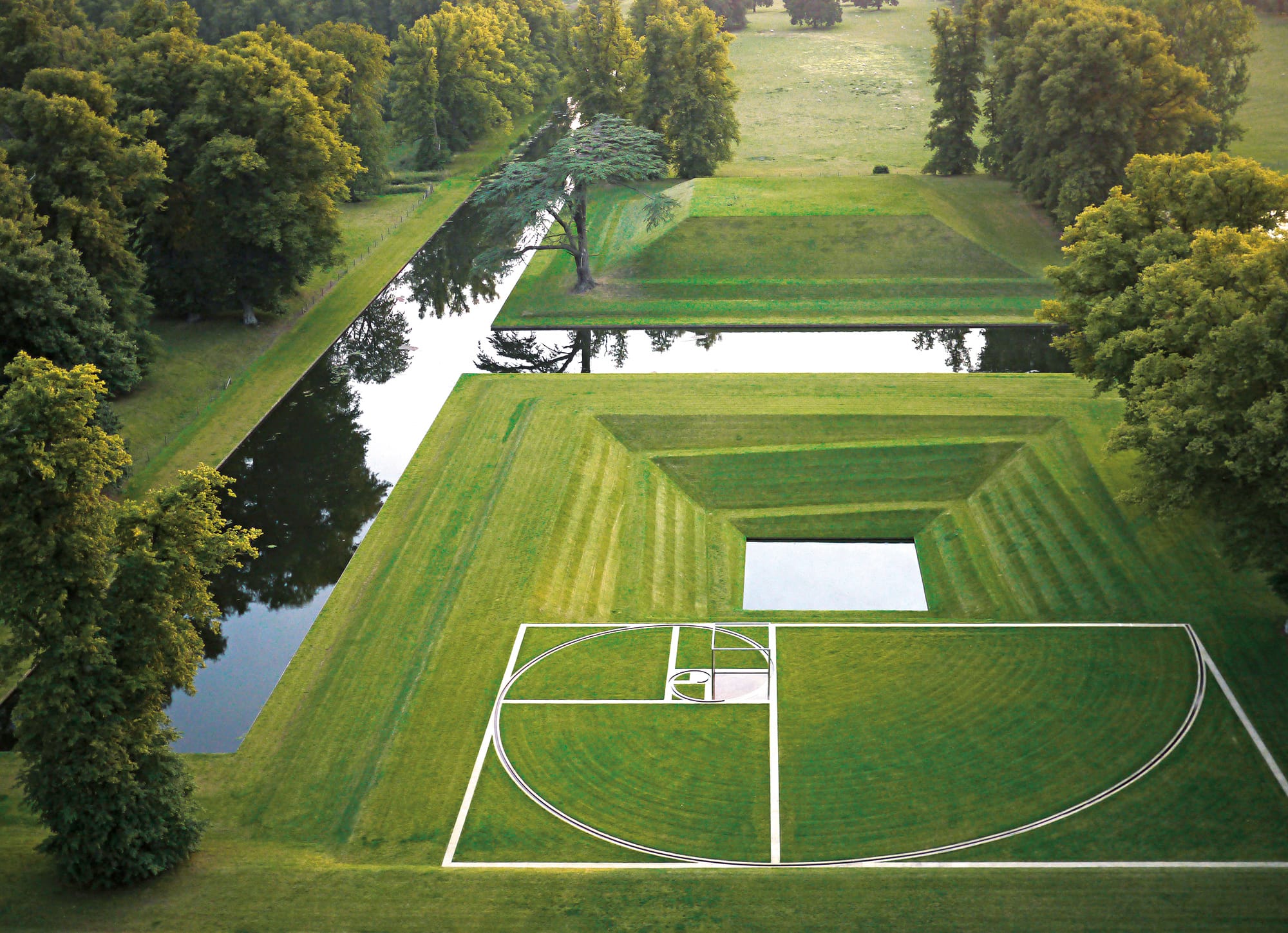 a square garden with depression ponds