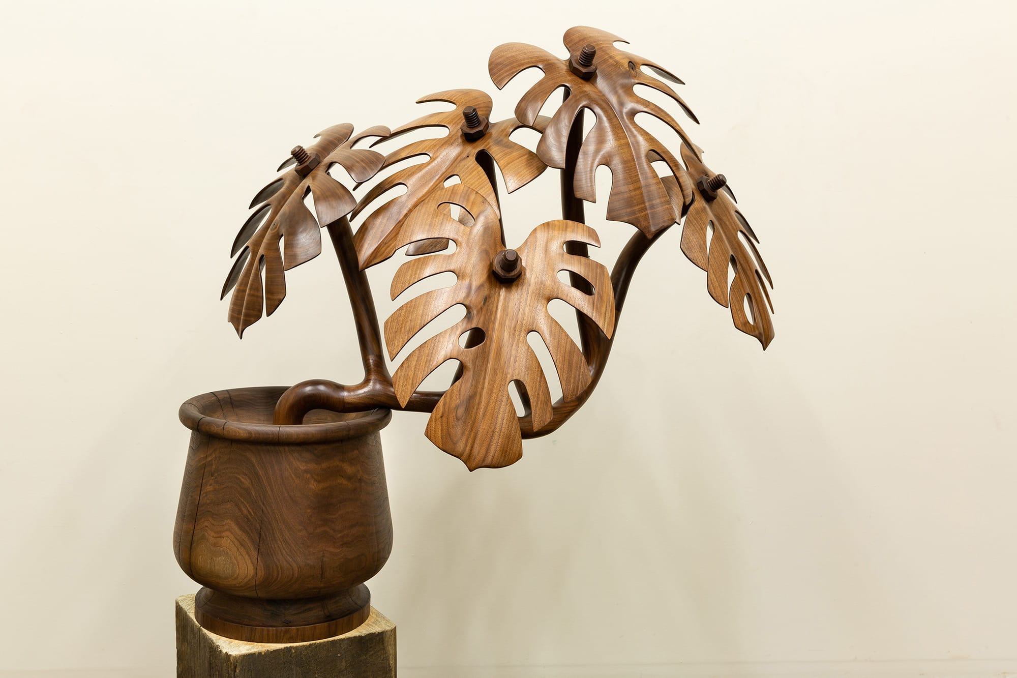 a wooden monstera plant by Raul De Lara